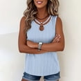 thumbnail image 5 of Njagoc3 Women Light Blue White Striped Keyhole Tank Top Casual Sleeveless Curved Hem Top, 5 of 6