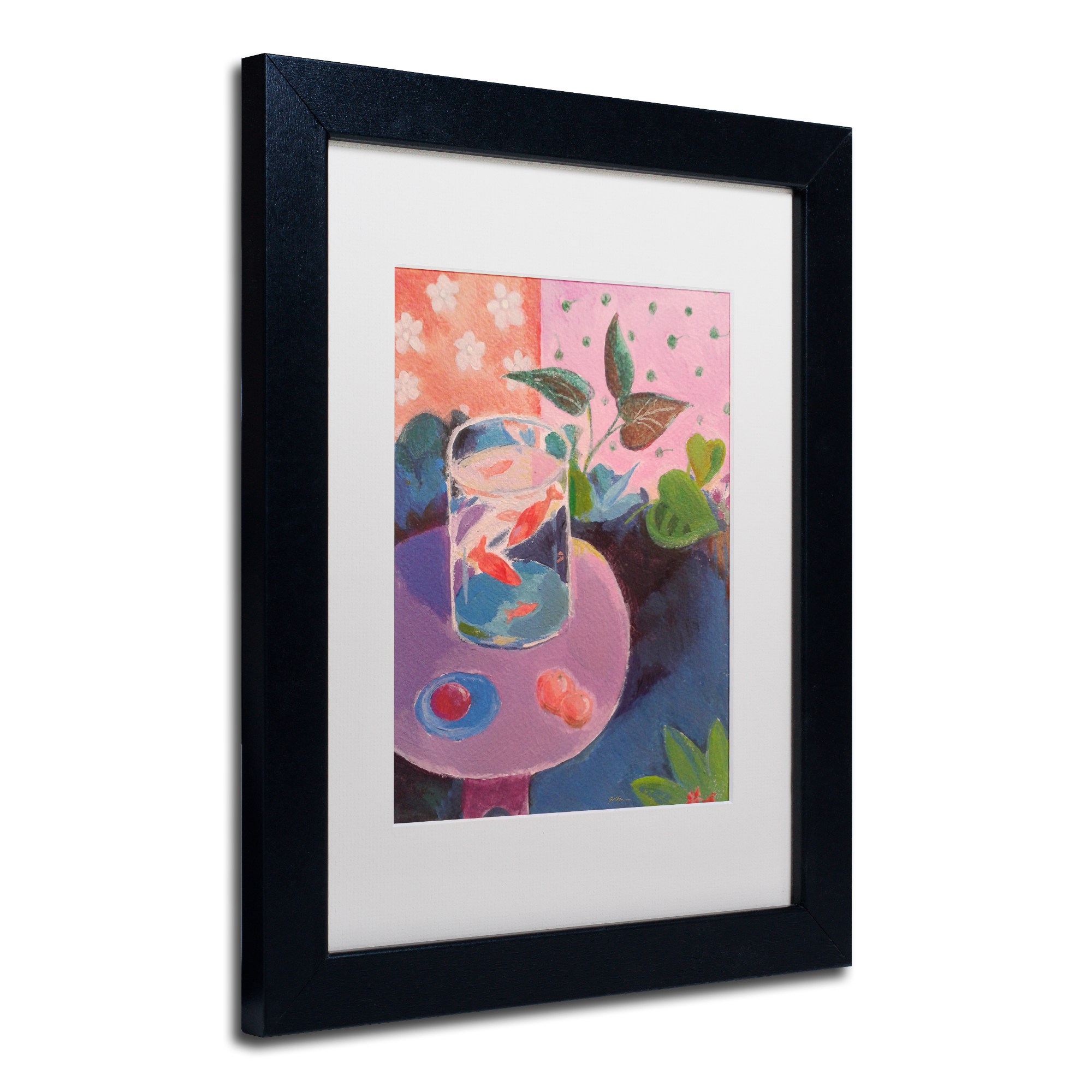 Trademark Fine Art "Goldfish" Canvas Art by Sheila Golden White Matte, Black Frame