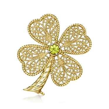 Ross-Simons 0.20 Carat Peridot Filigree Clover Pin in 18kt Gold Over Sterling, Women's, Adult