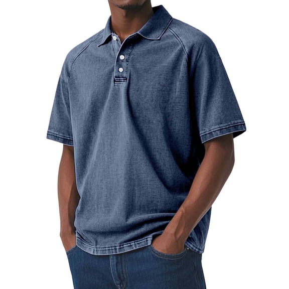 Dolkfu Collared Polos Shirts for Men Big And Tall Button Retro Vintage Short Sleeve Blue Tops Minimalist Solid Modern Polos Navy,Xxxxl
