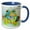 Blue/White, variant on 3drose, Image of Funny Lime Aqua and Orange Fat Frog Painting, 11oz Two-tone Yellow Mug