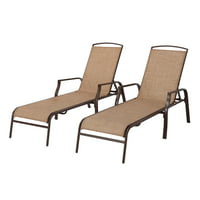 Set of 2 Mainstays Sand Dune Reclining Steel Outdoor Chaise Lounge