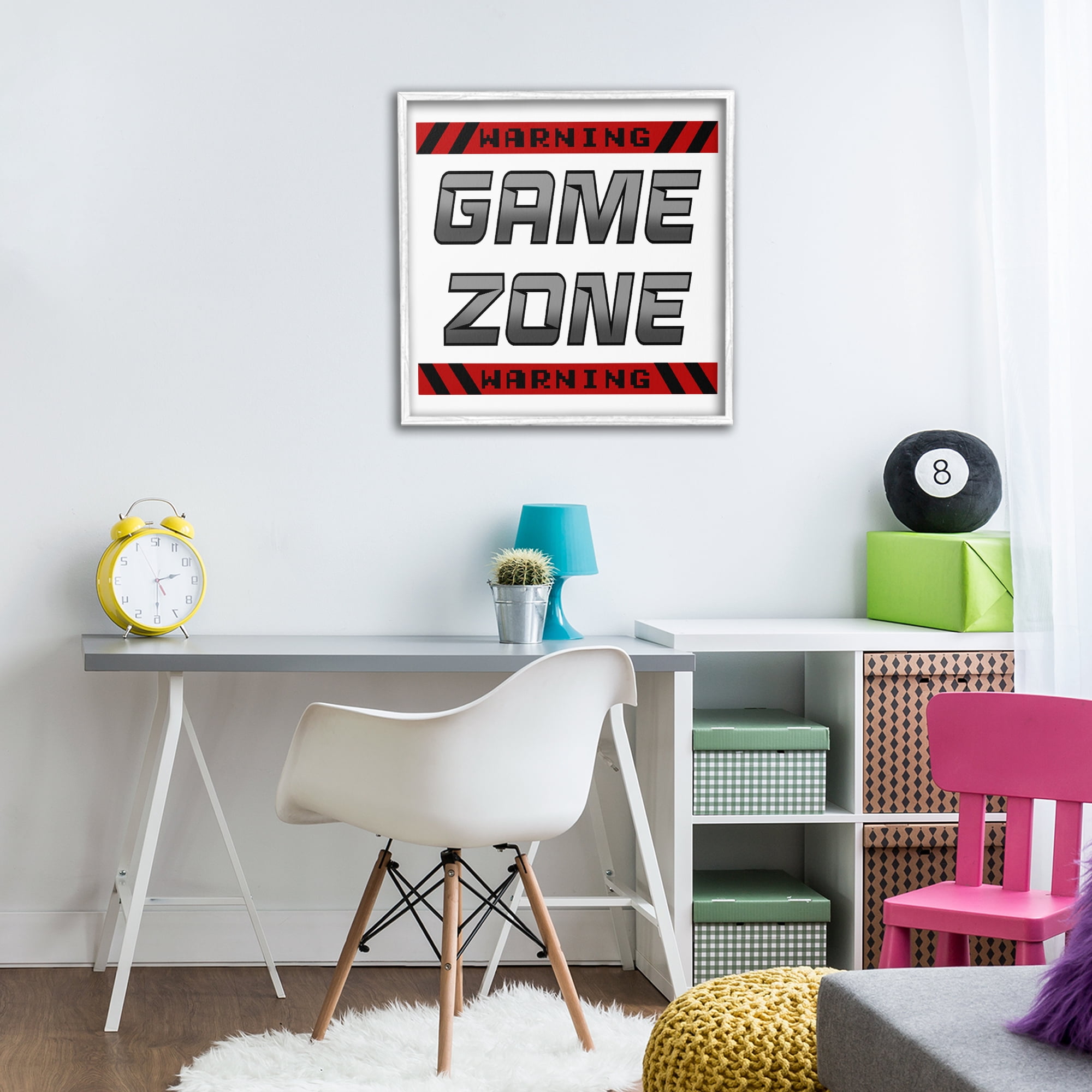 Stupell Industries Game Zone Warning White Framed Giclee Art, design by Marcus Prime