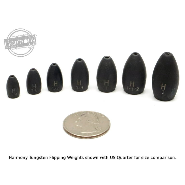 Harmony Fishing - Tungsten Flipping Weights Select Size/Qty for Bass Fishing  [Includes Weight Pegs] 1/2 oz 4 Pack 