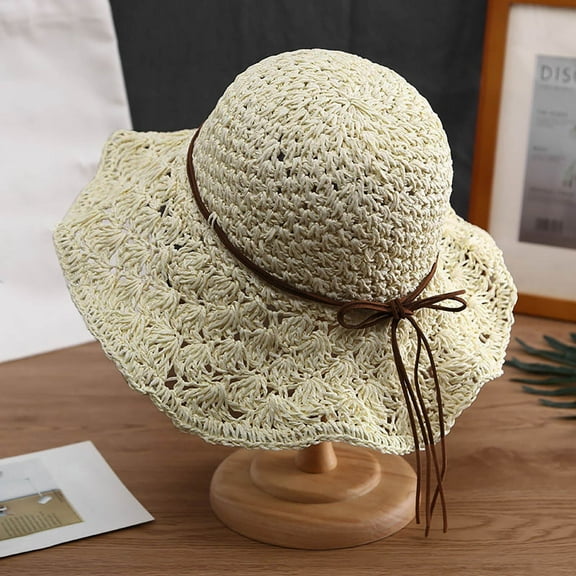 1 Hat White Straw Sun Hats for Women Summer Wide Brim UPF 50 Panama Fedora Foldable Packable Beach Hat