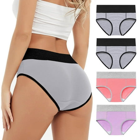 uublik Value 4-Pack  Seamless Panties for Women High Waist Breathable Briefs Soft Underpants Ladies Stretch Panties Plus Size Period Underwear for Women Watermelon Red