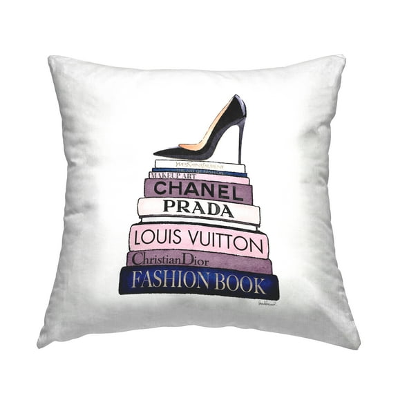 Stupell Industries Chic Black High Heel Stacked Fashion Books Design by Amanda Greenwood Throw Pillow
