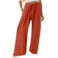 thumbnail image 1 of Womens Casual Pants Summer Pant Trousers Mid Waist Drawstring Solid Color Wide Leg Straight Leg Loose Fit Trousers Pull On Slacks, 1 of 5