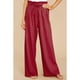 thumbnail image 2 of Pantalones Sueltos Pierna Salvaje Talle Alto Cintura Elástica Bolsillo Lateral Pantalones Fluidos Cinturón Atado Versátil para Mujer Vino Rojo XL, 2 of 6