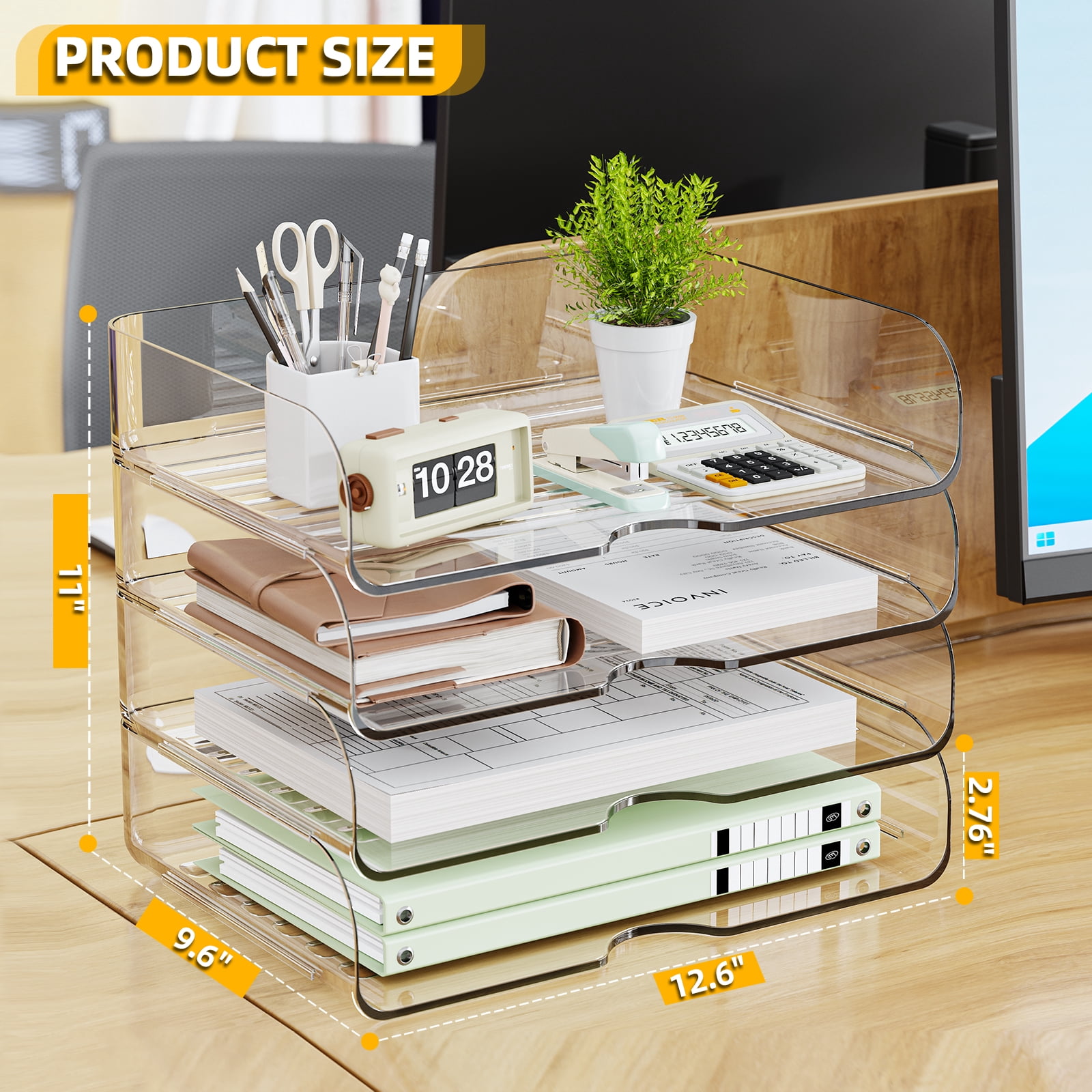 HIYOHIYO 4-Compartment Desktop Storage Organizer, Clear, 4 Count