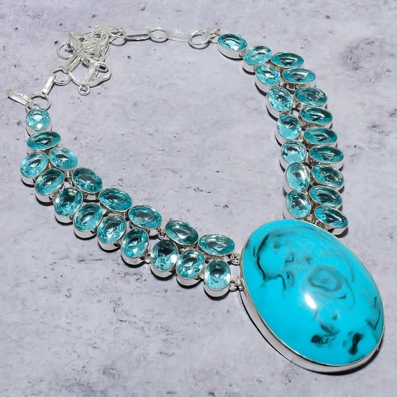 Santa Rosa Turquoise, Blue Topaz 925 Sterling Silver Jewelry Necklace 18"