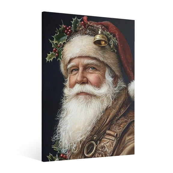 Vintage Christmas Santa Claus Wall Art Paint Framed - Retro Christmas Scene Xmas Festive Winter Holiday Wall Decor Canvas Print for Living Room Kitchen Bathroom Home Bedroom Decor