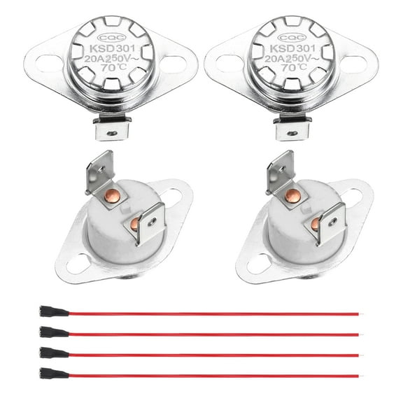 2 Pcs KSD301 Thermostat 70°C/158°F 20A Normally Closed N.C Adjust Snap Disc Temperature Switch with Terminal Wire for Microwaves,Oven,Coffee Maker