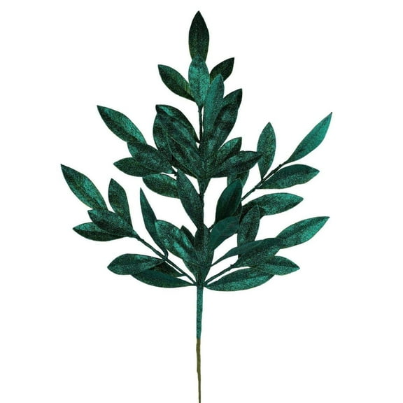 23" Glitter Bay Leaf Spray: Hunter Green