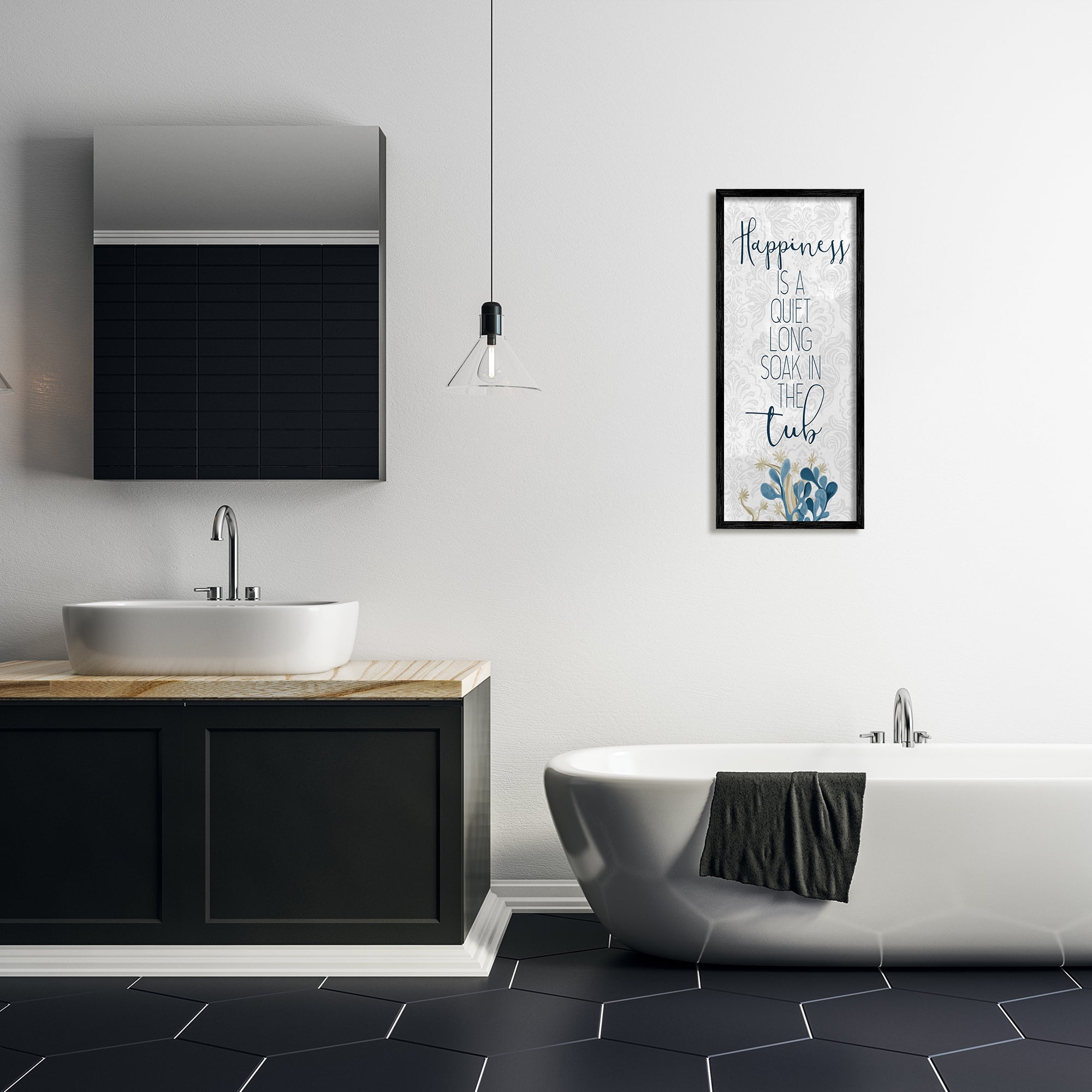 Stupell Industries Happiness is Long Soak in Tub Phrase Blue Coral, 13 x 30, Designed by Kim Allen