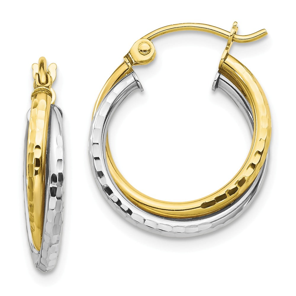 Solid 10k Yellow Gold Two Toned Textured Twist Hoop Earrings - 19mm x ...