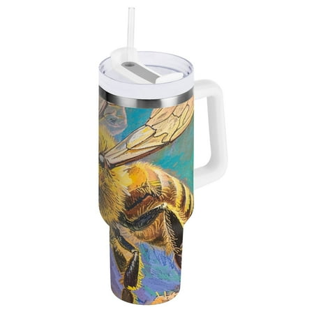 

JSTEL Bee Crayon Drawing 30 oz Tumbler Stainless Steel Water Bottle Vacuum Insulated Cup with Straw Lid & Handle For Travel Car Cup Holder
