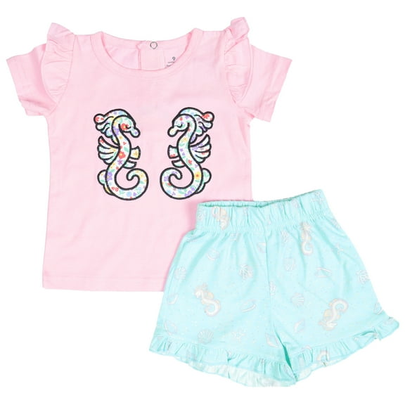 WOYY Baby Girls Summer Outfits Ruffle Short Sleeve T Shirt Shorts Set, Sizes 3M-3T