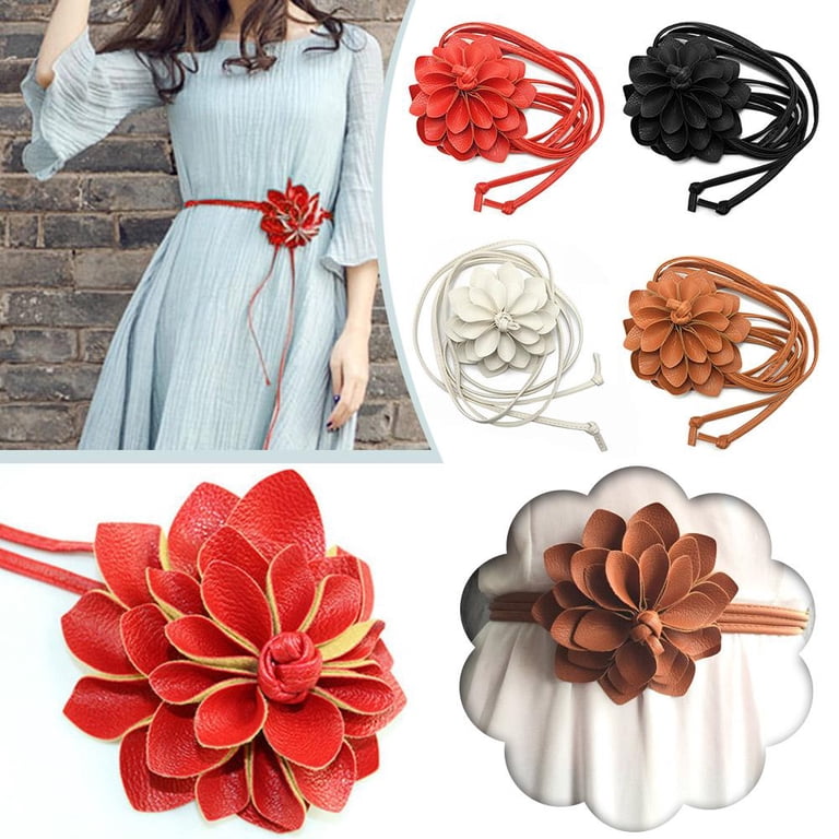 Boho Flower Waist Belt Pu Leather Material,Women Tassel Thin  display picture 1