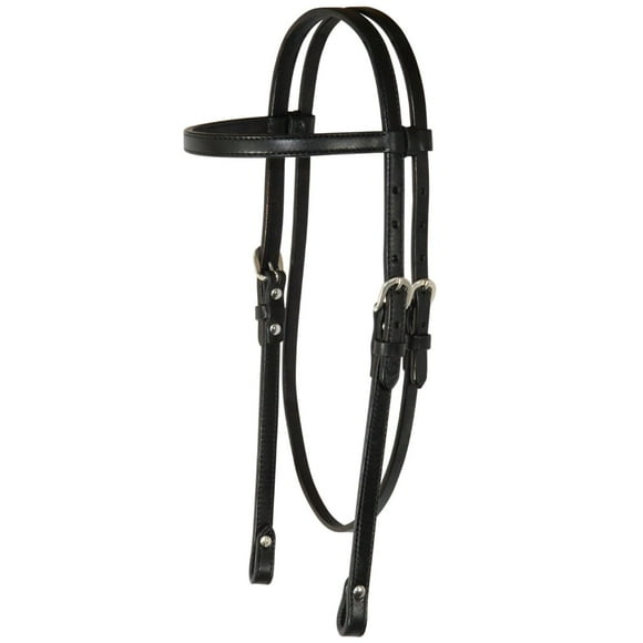 Circle Y Chicago Screw End Smooth Browband Headstall - Equestrian Leather Stainless Steel Hardware Horse Headstall with Plain Browband, 5/8" Width - Black