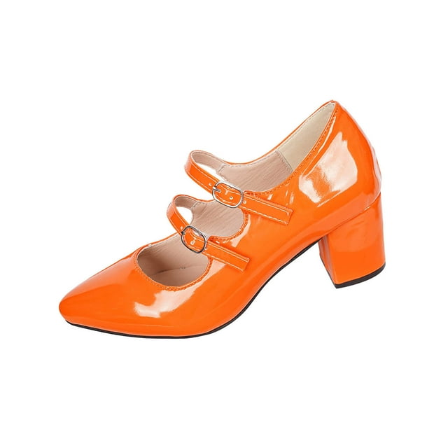 RXMEKW Patent Leather Mary Jane Pumps for Women with Block Heel for Plus Size, Pointed Toe & Adjustable Buckle Straps