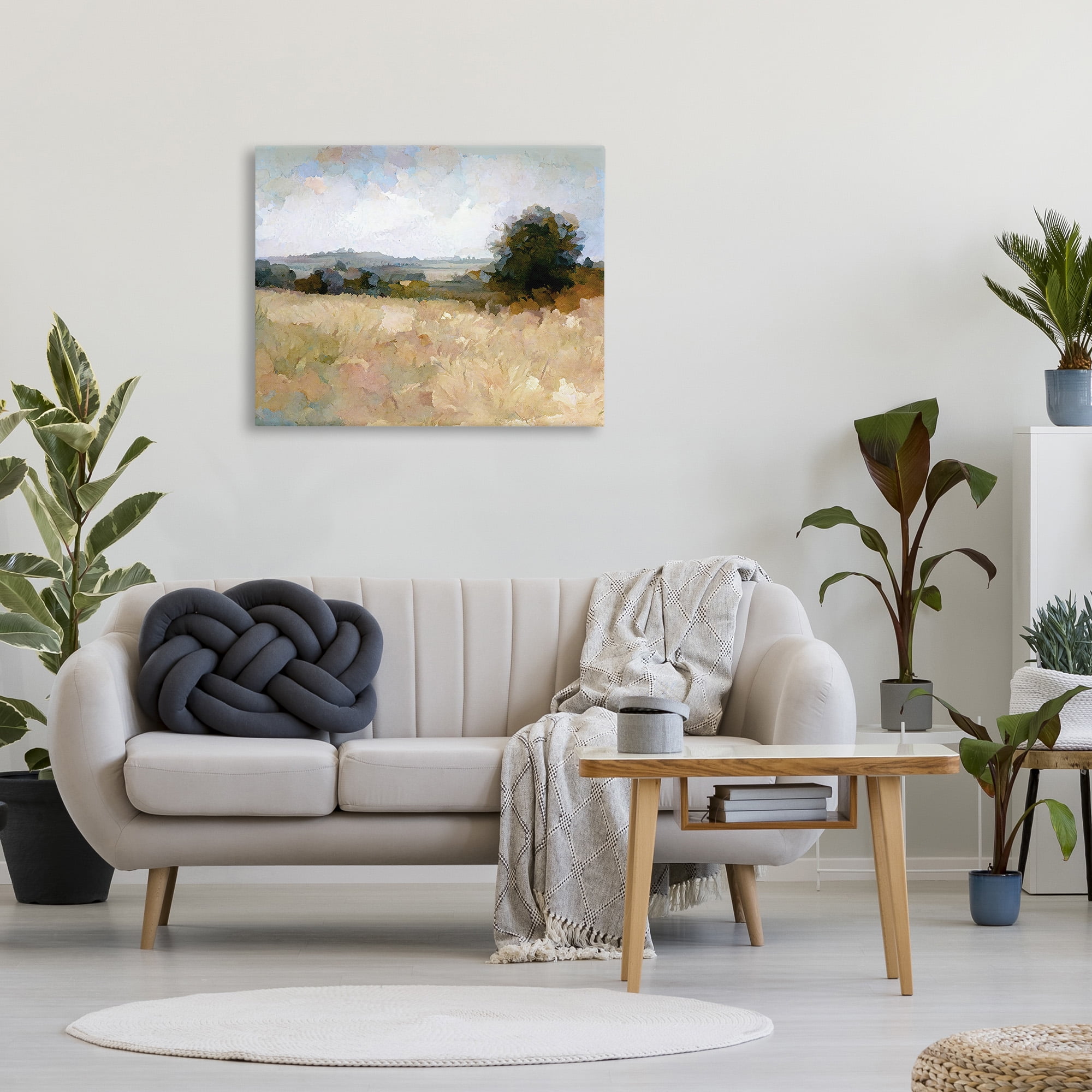 Stupell Industries Beige Rural Field Landscape Painting Gallery Wrapped Canvas Art Print Wall Art, 40 x 30