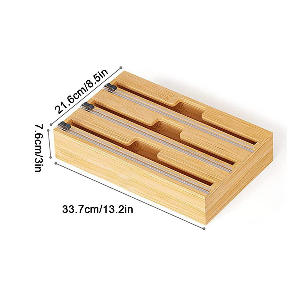 Refillable Professional Fresh-Keeping Box Bamboo Wood Wrap Dispenser Bathroom and Office Drawer Storage Kitchen Cling Wrap Dispenser Sturdy and Reusable Ideal for Home 