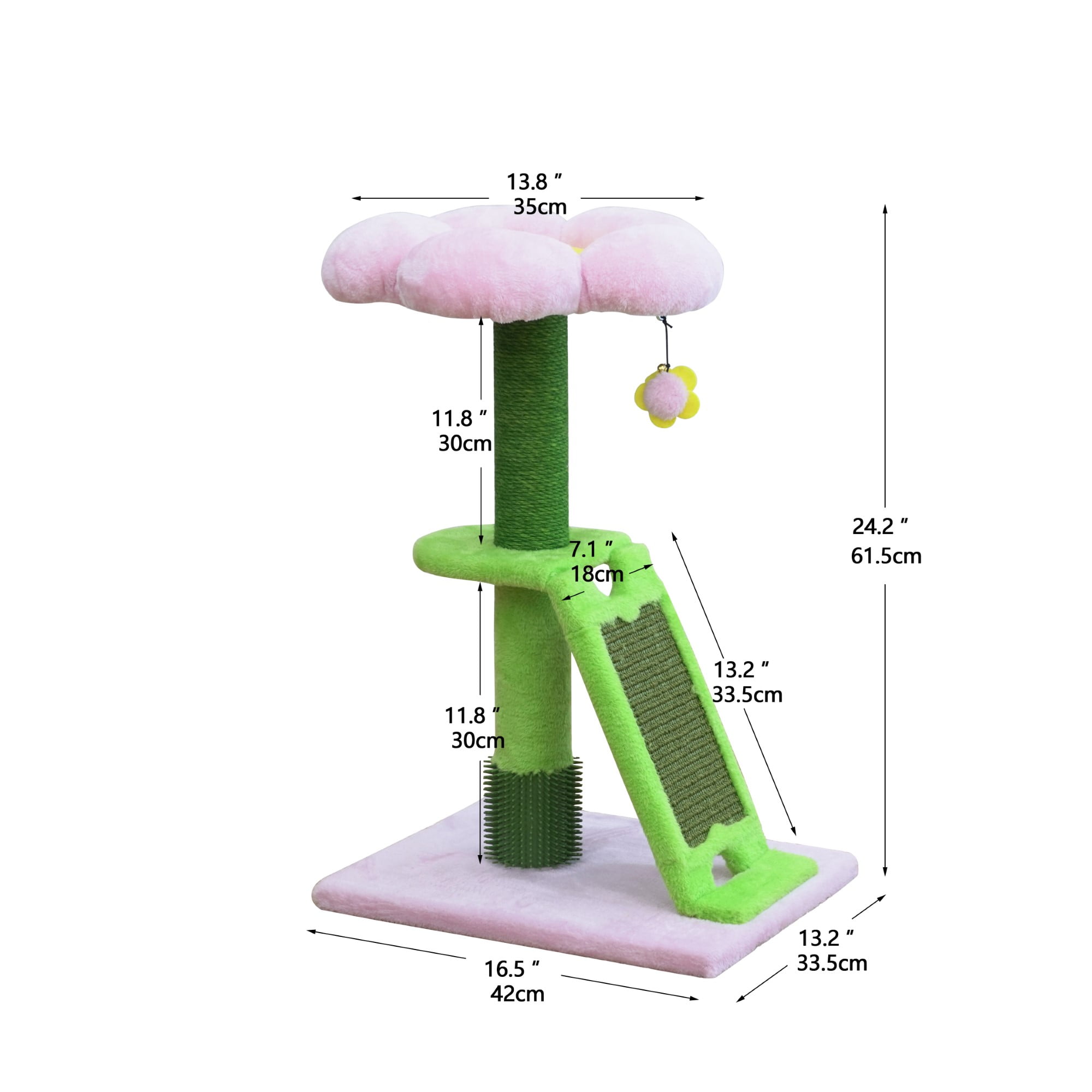 Vibrant Life Flower Cat Scratching Post with Grooming Brush, Pink and Green