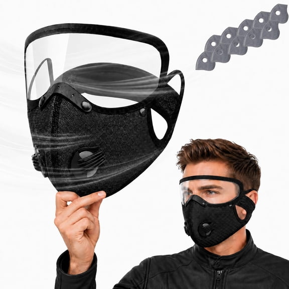 Reusable Carbon Filter Dust Mask-Windproof Motorcycle Mask & Goggles,Anti-UV,5-Layer Filter,Adjustable