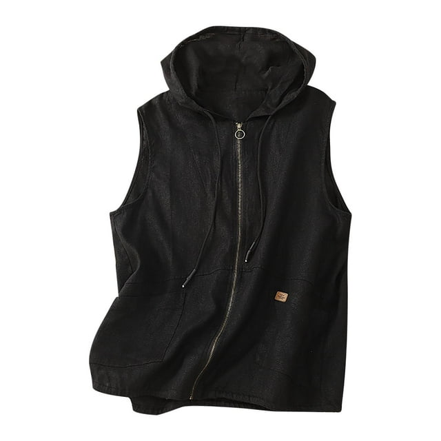 Yuyuzo Hoodies Tank Tops For Women Sleeveless Full Zip Drawstring Loose Solid Color Spring Summer Hooded Tops