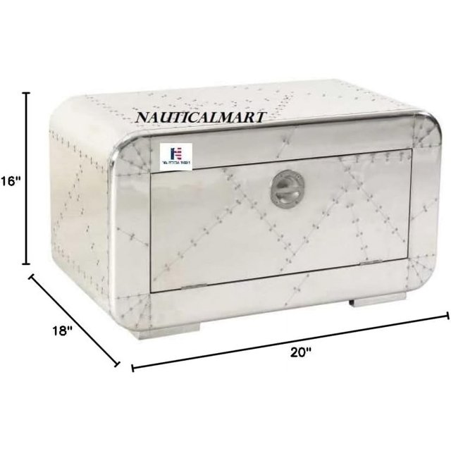 Aviator Side Table Aluminum Drawer End Table Industrial Decor Furniture