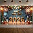 thumbnail image 5 of Gold Stars Happy New Year Banner Fireworks Design 2026 New Year Display Christmas Ornaments Wooden Backdrop New Year Backdrop for New Year Party Holiday Celebration Indoor Decoration, 5 of 9