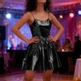 thumbnail image 2 of Vestido de Cintura Alta Pantalones Cortos Mujeres Chica Picante con Papel de Oro Brillante Cuero Patente Dulce Color Rendimiento Traje Fiesta de Cumpleaños Vestido Corto para Mujeres Fiesta, 2 of 6