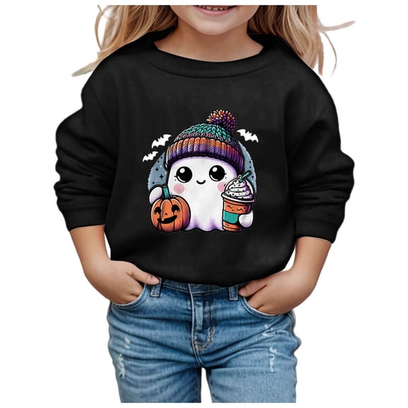 Toddler Girls Crewneck Sweatshirts Children Fashion Halloween Cute Printed Long Sleeve Sweatshirt Fall Fashion Clothing Size 2-3T,Black