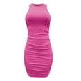 thumbnail image 4 of Summer Dresses, Casual Summer Dresses for Women,Women's Sleeveless Round Neck Pleated Bodycon Dress Stretchy Elastic Fit Casual Summer Flowy Comfortable Fashionable Trendy Outfit, 4 of 4