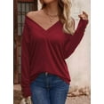 thumbnail image 6 of Long Sleeve Shirt for Women Fall Outfits Dressy Casual Fashion Clothing V Neck Tunic Tops with Button Wine Red S, 6 of 8