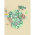 thumbnail image 5 of FEORJGP Infant Baby Girls Irish Day Romper Newborn Long Sleeve Jumpsuit Crew Neck Bodysuit Four Leaf Clover Print Romper with Headband Toddlers Girl Cute Casual Clothes, 5 of 10