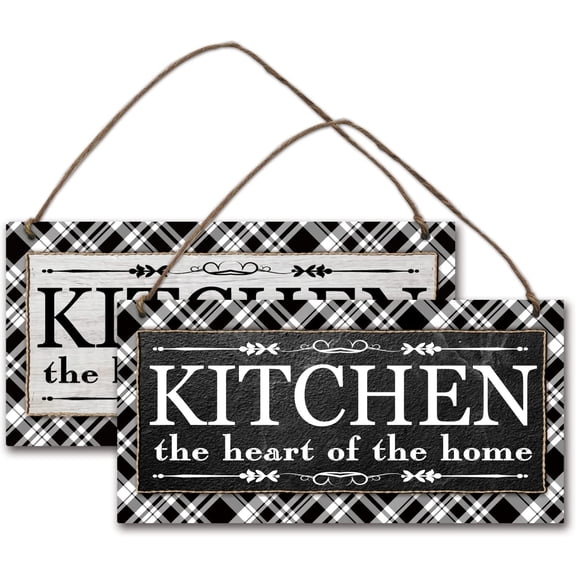 2 Pcs Wooden Kitchen Sign Wall Decor Kitchen Hanging Wall Sign Plaque Rustic Farmhouse Kitchen Wall Decor with Jute Twine