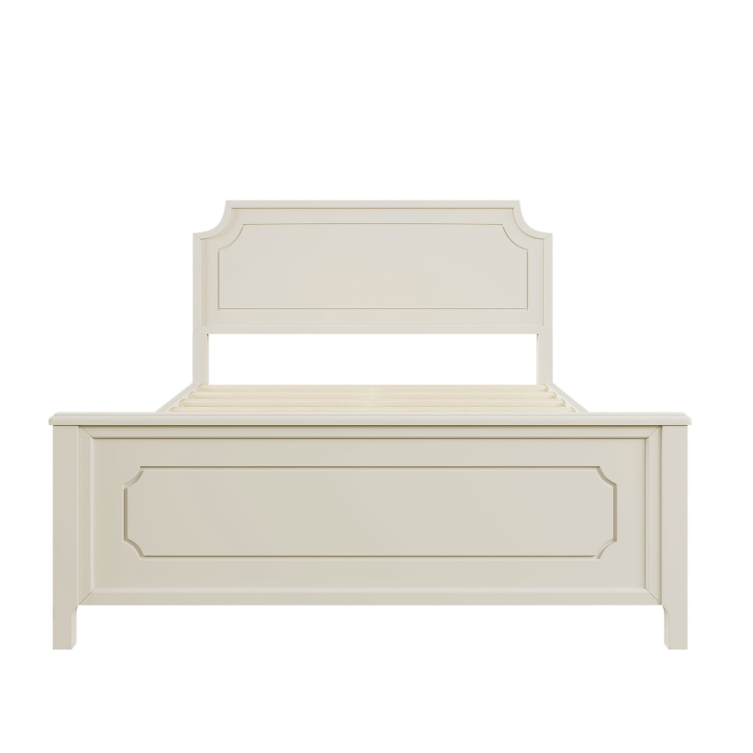 Kadyn Milky White Solid Rubber Wood Platform Bed, Modern Wood Queen Platform Bed with Headboard, Farmhouse bedstead for Bedroom