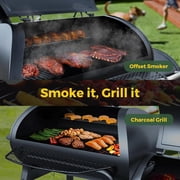Brand Man Offset Smoker Charcoal Grill, Heavy Duty Wood Barrel BBQ Grill Smoker Combo with Side Box