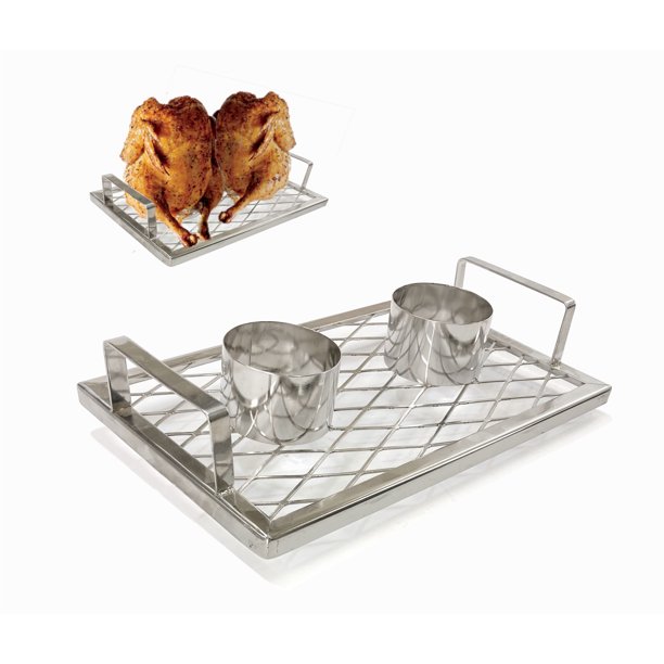 Beer Can Double Chicken, Stainless Steel Holder Vertical Barbecue
