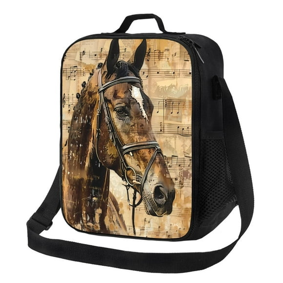 Balery Musical Horse Vintage Collage Caja de Almuerzo y Bolsa de Almuerzo para Hombres y Mujeres, Bolsa de Almuerzo Reutilizable con Gran Capacidad, Bolsa de Almuerzo Aislada