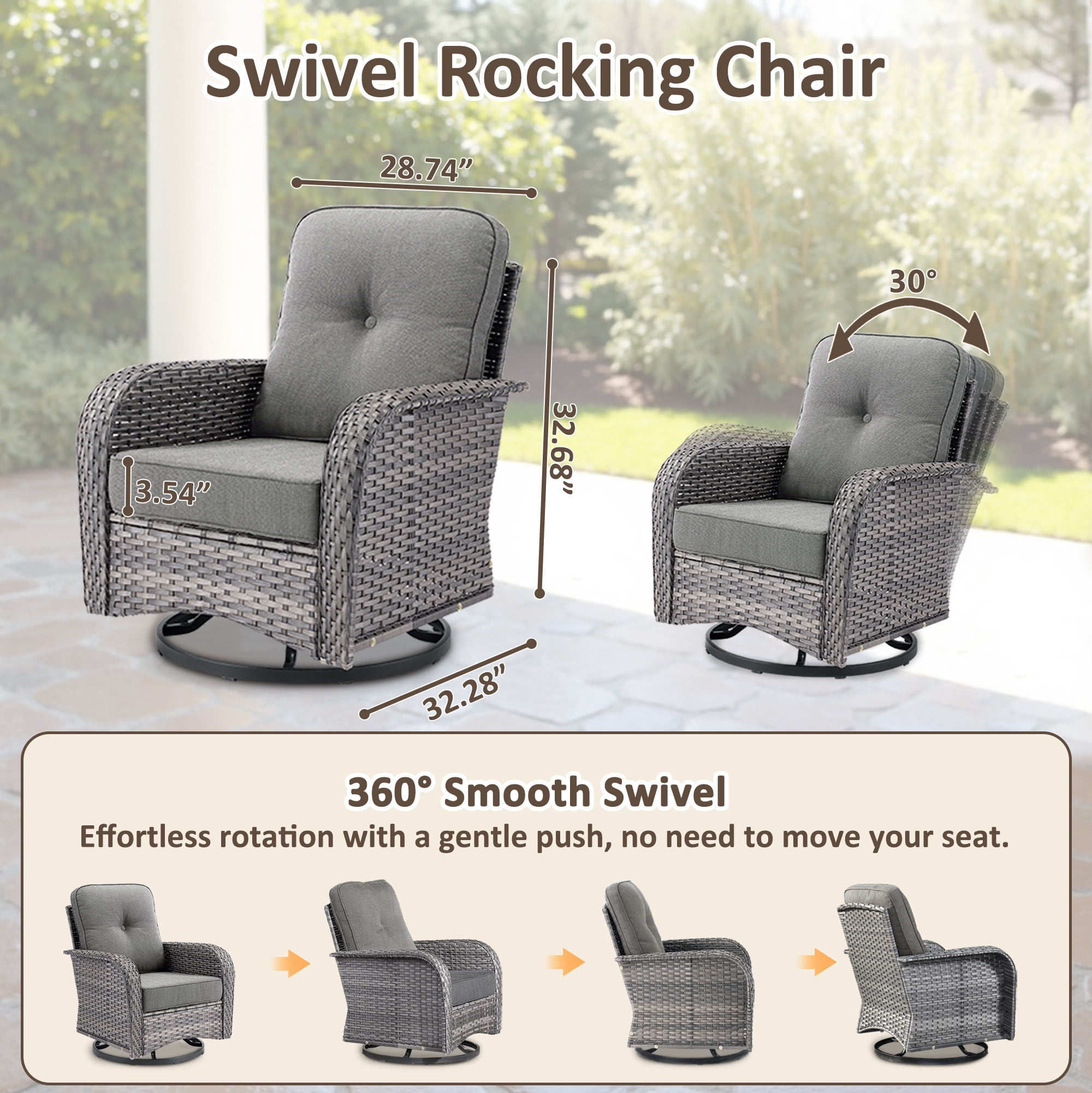Toject 5 Pieces Outdoor Patio Furniture Set, High Back Conversation Set with Swivel Chairs, All-Weather Wicker Furniture Set for Porch, Balcony (Dark Gray)