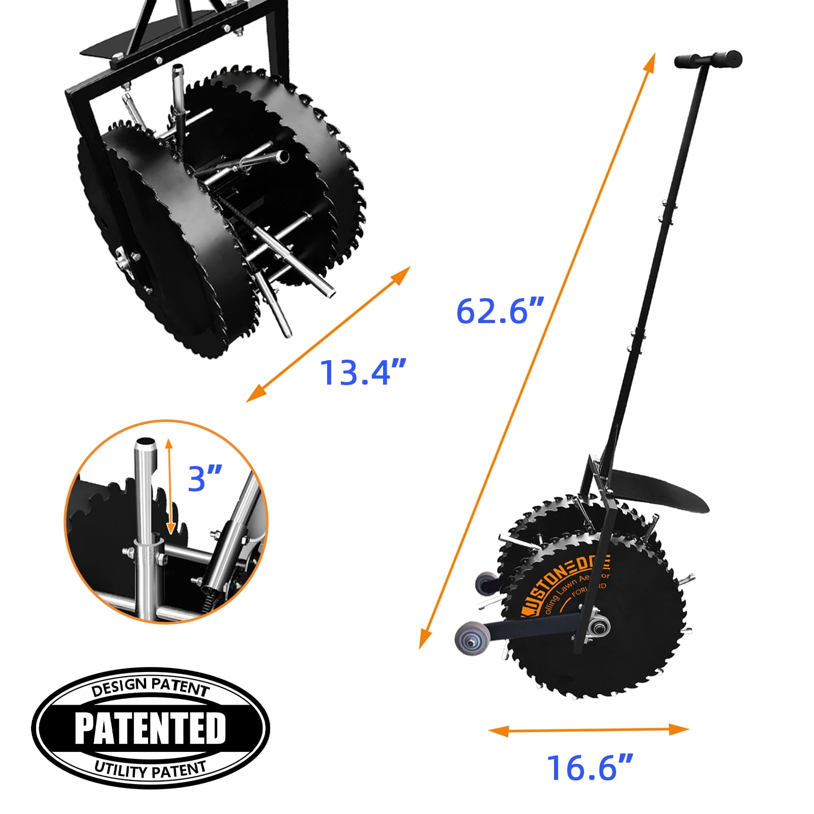 K.D STONEDGE Patented Rolling Lawn Coring Aerator Yard Grass Pulling Plugs Manual Aeration Tool Push Roller Rotary Compacted Garden Soil Loosening