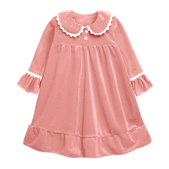 Zhuashum Toddler Girls Pajamas 3-4 Years Long Sleeve Lapel Cartoon Printedtoddler Bathrobe Velvet Sleepdress Dress Princess Dress For Kids Babys Clothes Realax Fit Outfits Pink