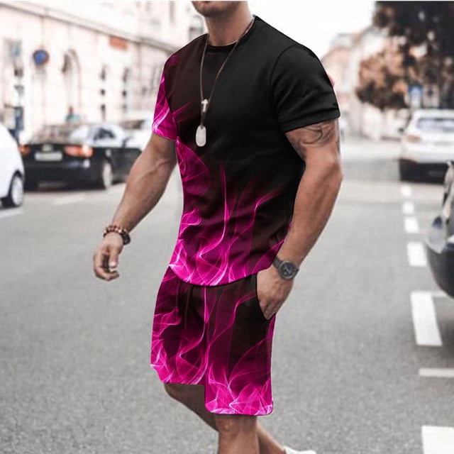 UVEASISHA Mens Summer Outfits Set,Men Short 2 Piece Tracksuits Gradient Tie Dye Print Short Sleeve Muscle Gym Workout Athletic Sports Suits Sets Purple