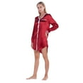 thumbnail image 3 of Silky Satin Nightgowns for Women Long Sleeve Sexy Short Nightshirts Sleepwear Casual Pajama Nightdress with Pocket, Wine Red S-2XL, 3 of 7
