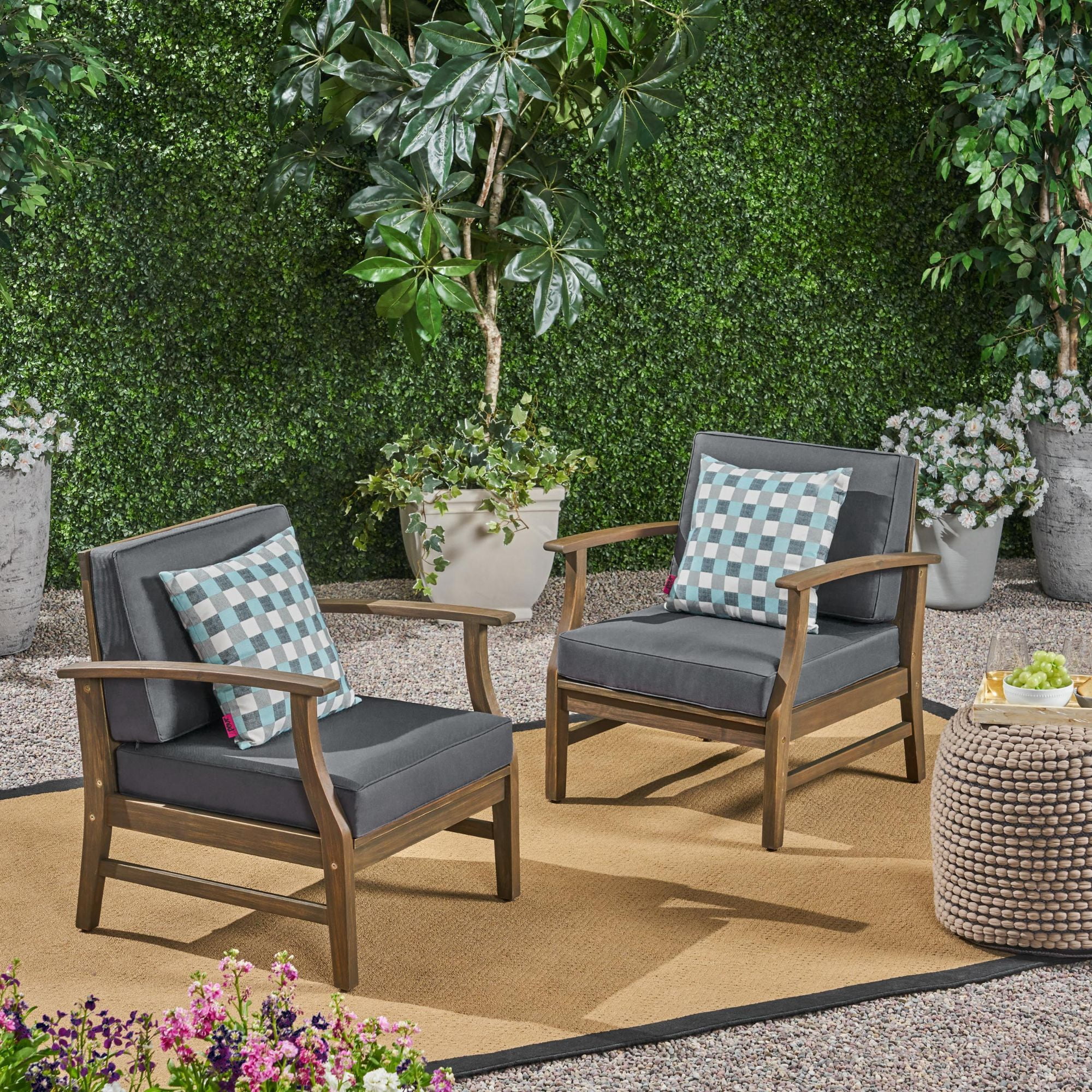 Set of 2 Gray Contemporary Outdoor Patio Club Chairs 32.75"