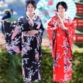 thumbnail image 2 of Jumpingount Kimono largo de satén japonés para mujer y niña, Yukata, foto, disfraz de Cosplay Disfraces de disfraces rojo, 2 of 6