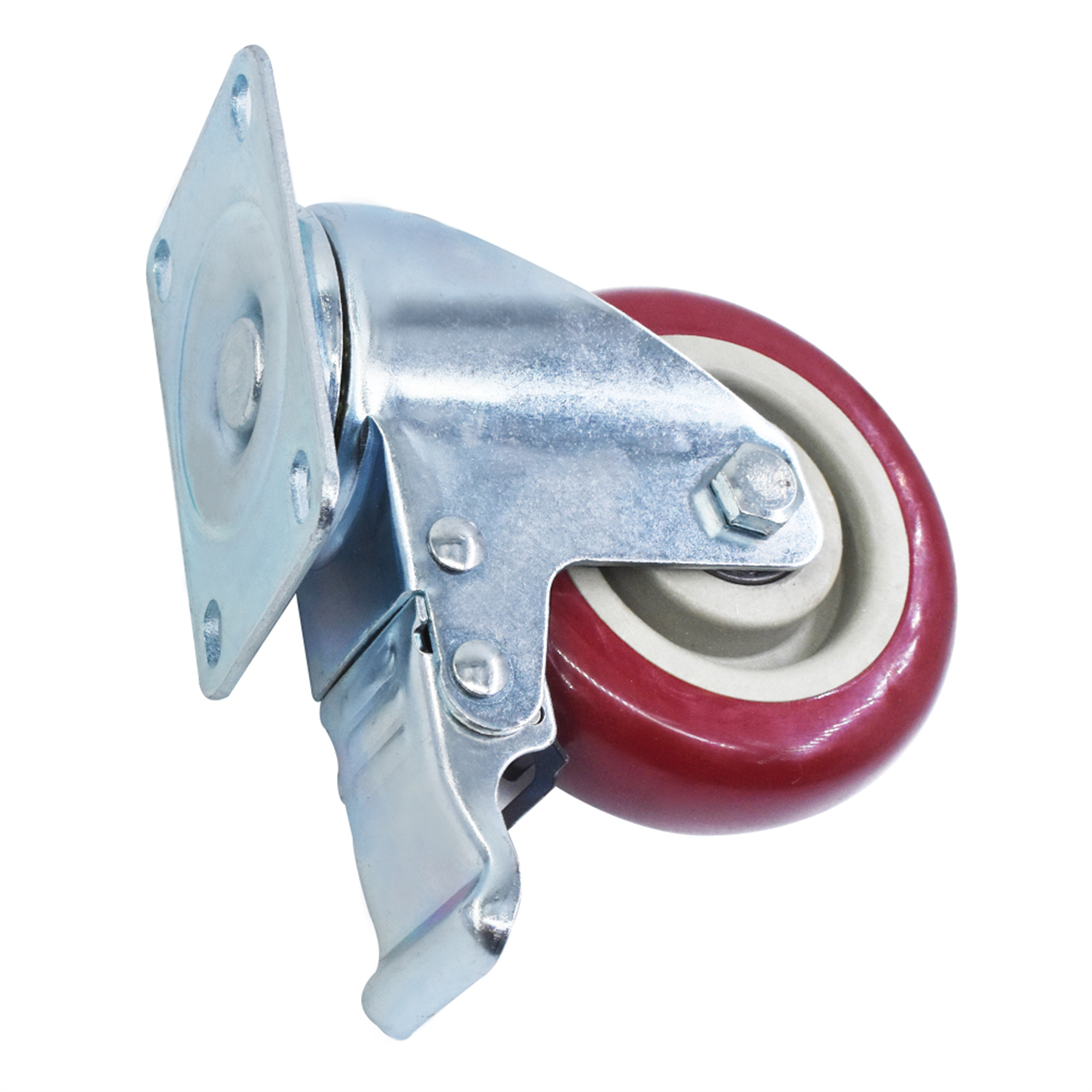 Handdo 4Pcs 4 Inch Heavy Duty Polyvinyl Chloride Swivel Caster Plate Casters with Safety Brake Wheels Red No Noise Fit for Furniture and Workbench
